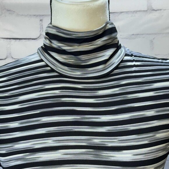 Six Degrees Striped Turtleneck Mesh Top | Sheer Short Sleeve Y2K Retro Tee - Picture 3 of 10